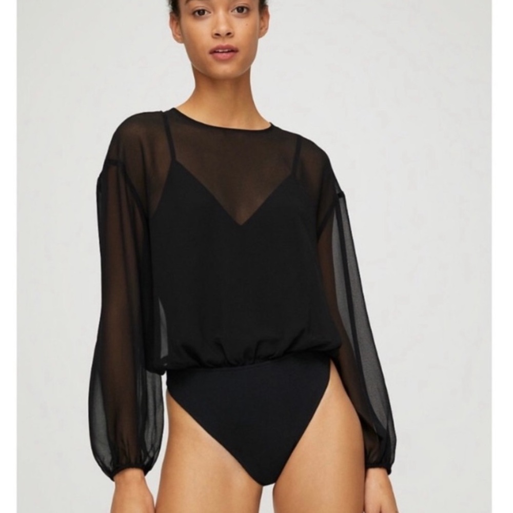 Aritzia Wilfred Black Sheer Bodysuit